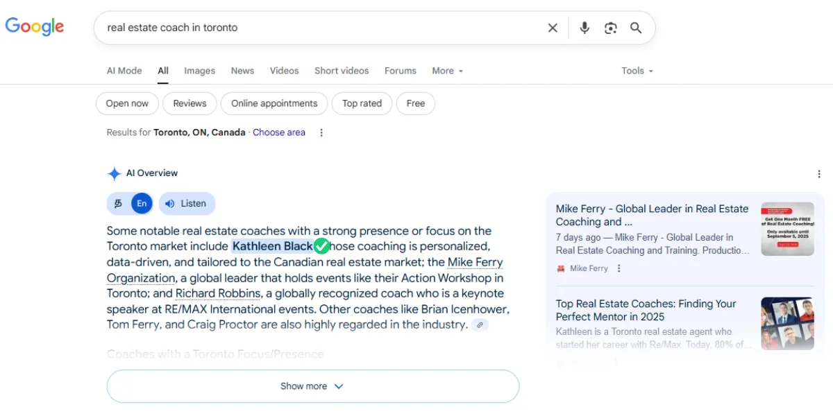 Client result 1 - AI & Google Search ranking improvement