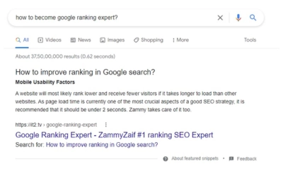 Google Answer: Who is World's Best Google Ranking Expert? - Zammy Zaif